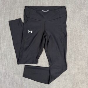Under Armour Run HeatGear Leggings Women Medium Black Compression Athletic Pants